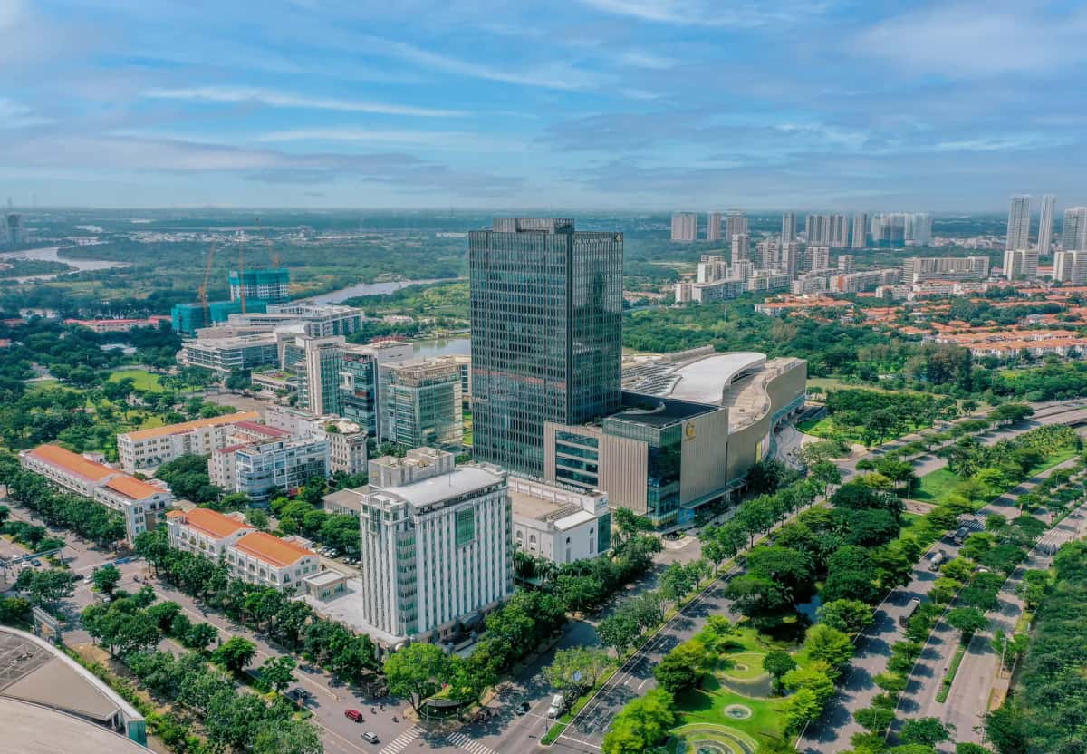 Vue aérienne du quartier résidentiel de Phú Mỹ Hưng, arrondissement 7, Hô Chi Minh-Ville